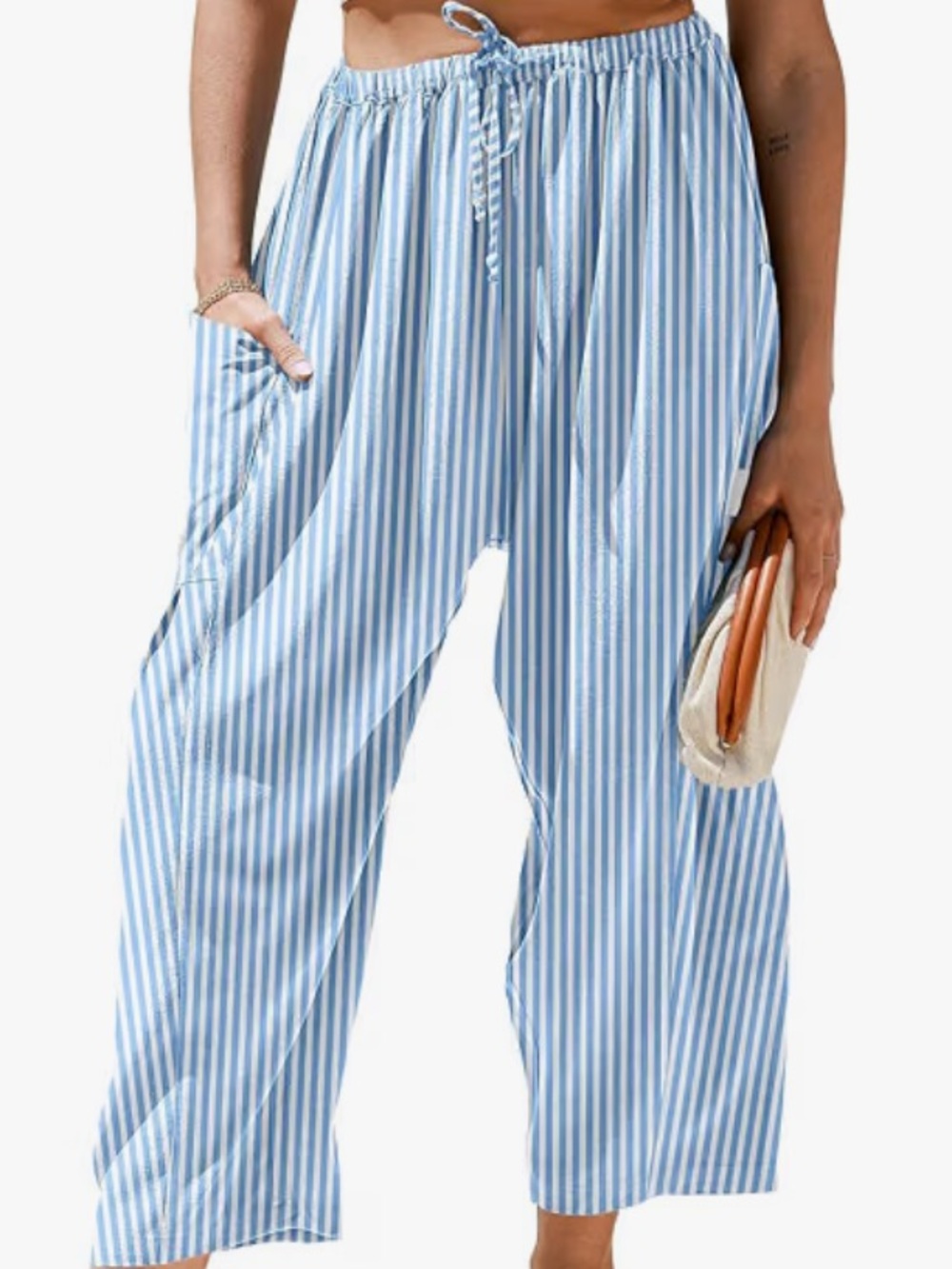 Tarse Blue & White Striped Wide-Leg Pants